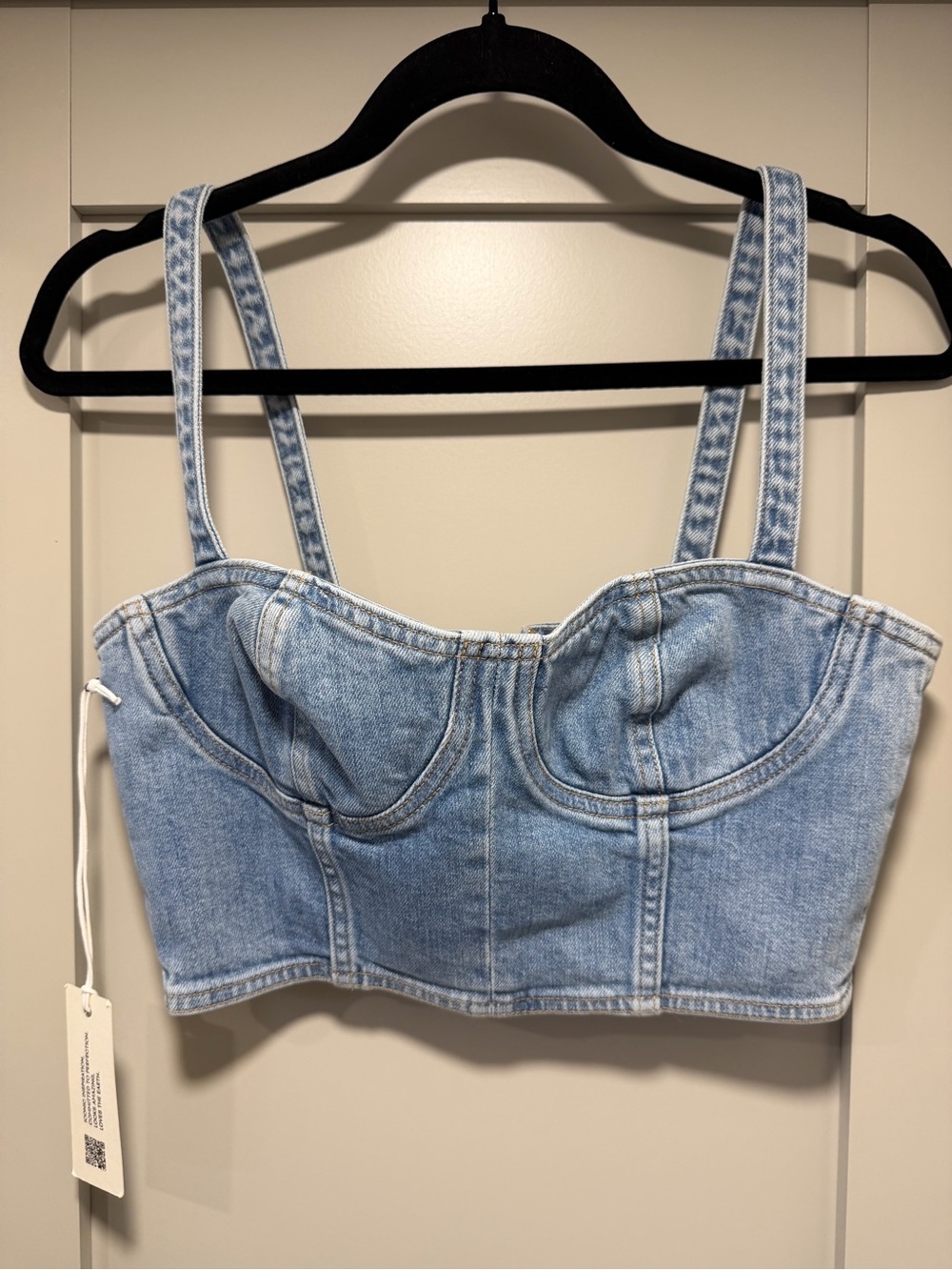 Denim Forum Light-Wash Denim Bustier Crop Top